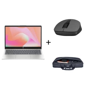 HP (2025) Laptop - 13th Gen / Intel Core i5-1334U / 14inch FHD / 512GB SSD / 16GB RAM / Shared Intel Iris Xe Graphics / Windows 11 Home / English & Arabic Keyboard / Natural Silver / Middle East Version - [14-EP0043NE] + 2S9L1AA Mouse + A08JSAA Briefcase