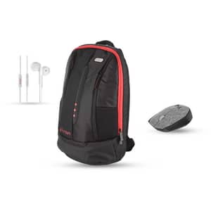 حقيبة ظهر للكمبيوتر المحمول من إترين بمقاس 15.6 بوصة باللونين الأسود والأحمر BG-80-0 مع ماوس لاسلكي MO66A وسماعة أذن HP61W