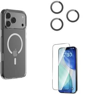 مجموعة ديفيا ستار 3 بـ 1 تشمل كَفر مغناطيسي شفاف يدعم MagSafe مع واقي شاشة وواقي عدسة لجهاز آيفون 17 برو 128156