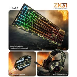 Heatz 4-in-1 Gaming Keyboard/Mouse/Headset & Mouse Pad Combo Camouflage - ZK31