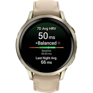 Garmin Venu 4 Smartwatch Lunar Gold With Bone Silicone & Light Sand Leather Band