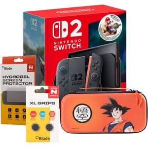 Nintendo Switch 2 Handheld Console 256GB Black - Mario Kart World Bundle + Dragon Ball Z Bag + Screen Protector + XL Grips