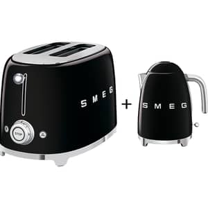 Smeg 50's Style 2 Slice Toaster - TSF01BLUK + Electric Kettle KLF03BLUK