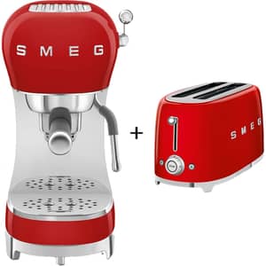 Smeg 50's Style Espresso Machine - ECF02RDUK + Toaster TSF02RDUK