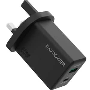 شاحن جداري راف باور بايونير مزود بمنفذين لون أسود RP-PC1099