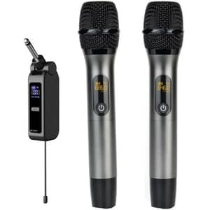 Magic Star Professional UHF Dual Wireless Microphones Grey/Black - DM-882