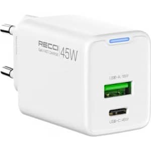 شاحن ريتشي السريع بتقنية GaN مع مجموعة أسلاك بطول 1 متر لون أبيض RC108E