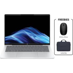 HP OmniBook 5 (2025) AI PC - Snapdragon X X1-26-100 / 14inch 2K / 512GB SSD / 16GB RAM / Shared Qualcomm Adreno Graphics / Windows 11 Home / English Keyboard / Glacier Silver Aluminum / International Version - [14-HE0001NE] + 240 Mouse + A08JSAA Briefcase