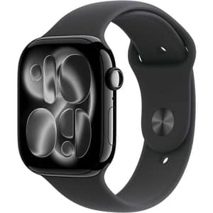Apple Watch Series 11 GPS + Cellular, 42mm Jet Black Aluminum Case with Black Sport Band - S/M