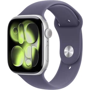 Apple Watch Series 11 GPS, 46mm Silver Aluminum Case with Purple Fog Sport Band - M/L