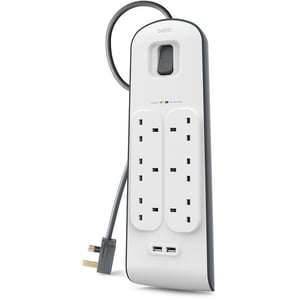 

Belkin 6-Outlet Surge Protection Strip + 2 X 2.4 Amp Usb Charge, 2M, White