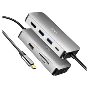 

Rock 8 in 1 PD Multi-functional Adapter Converter BP-HDC Type C to HDMI+RJ45+USB3+SD/TF Card Reader