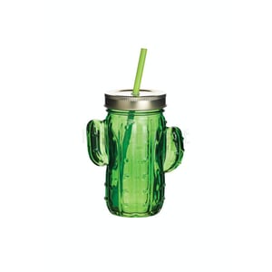 

BarCraft 400ml Glass Cactus Drinks Jar with Straw Gift Tagged
