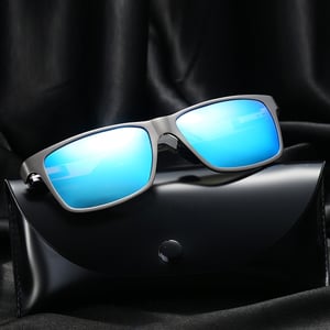 Nalanda Square Polarized Aviator Sunglasses With UV400 Mirrored Lens PC Frame, Mens Womens Glasses For Outdoor Travel Driving Daily Use Etc.(Dark Grey & Blue-6560)