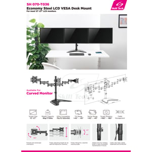 Skilltech Articulating Desk Top Mount For Triple Display Screen ST-SH 070 T036