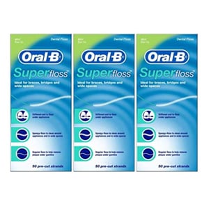 Oral-B Super Floss, 50 Pre-Cut Strands, Mint - Pack of 3