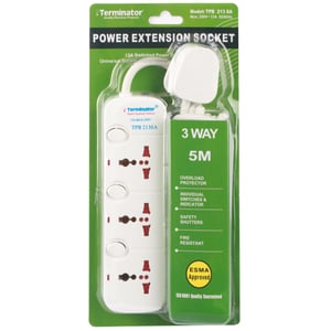 Terminator 3 Way Universal Power Extension Socket 5M Cable 13A TPB 213SA-5M