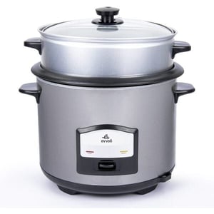 evvoli 2 In 1 Rice Cooker with Steamer 6.5 Litter Up To 12 Cup Of Rise non-stick 750W Silver EVKA-RC6501S 2 Years Warranty