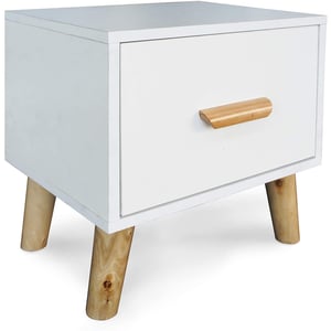 

Mahmayi 303-1 Modern Multifunctional Single Nightstand Wooden Side Table Storage Unit with One Drawer White Melamine