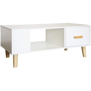 

Mahmayi H302 Modern Multifunctional Coffee Table, Storage Unit with Drawers and Shelf - White Melamine