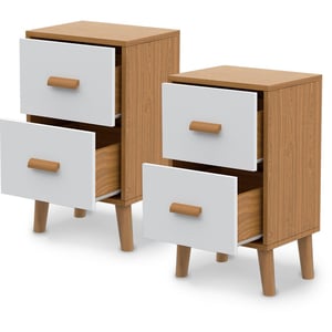 

Mahmayi Modern Multifunctional Nightstand Wooden Side Table Storage Unit with Two Drawer For Home Living Room Bedroom Furniture White Walnut (Pack of Two)