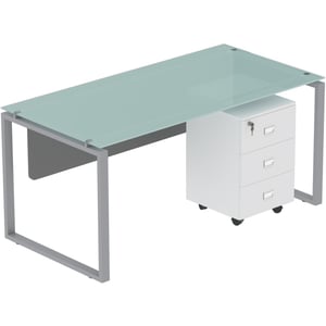 

Mahmayi Glass 4112 Modern Workstation Desk - Modern and Bold Desk Organiser With Square Metal Legs and Mobile Storage Unit - W120Cms X D75Cms X H75Cms (White)
