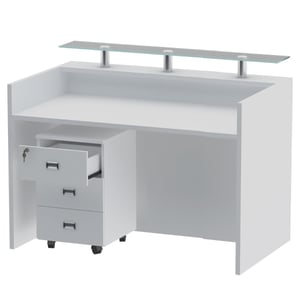 

Mahmayi Harrera R06-14 Modern Reception Desk with Lockable 3 Drawer Filing Cabinet - White