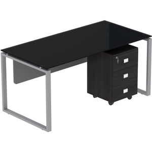 

Mahmayi Glass 4112 Modern Workstation Desk - Modern and Bold Desk Organiser With Square Metal Legs and Mobile Storage Unit - W120Cms X D75Cms X H75Cms (Black)