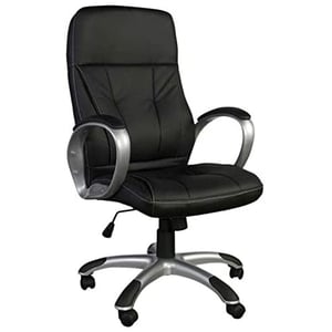 

Mahmayi Bruno 0078 Executive Pu Chair - Office Chair With Silver Painted Nylon Base - High Back (Black)