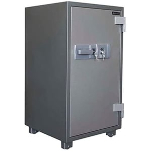 

Mahmayi Secureplus 110 Fire Safe Shelved Compartment Functional Safe Organiser with Hammertone Paint Finish 2 Key Locks - W61cm x D58.6cm x H110cm (Grey) (Key + Key)