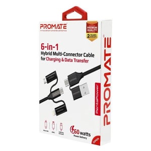 

Promate 6-IN-1 Hybrid Multi Connector Cable For Charging & Data Transfer Pentapower