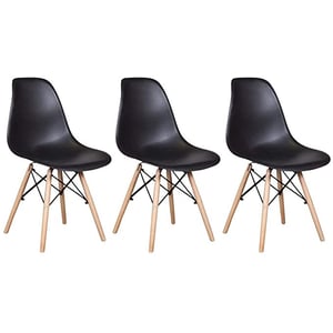 

Mahmayi Set of 3 Dining Style Side Chair with Natural Wood Legs Eiffel Dining Room Chair Lounge Chair Eiffel Legged Base Molded Plastic Seat Shell Top Side Chairs - Black