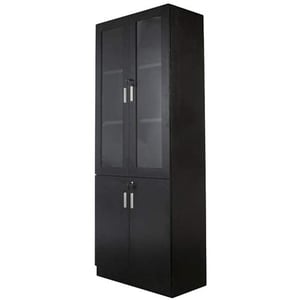 

Mahmayi Melamine On Mdf Glass 1123 Full Height Bookshelf With Lockable Glass Doors and Shelved Compartments - 80Cms X 40Cms X 200Cms (Black) ME1123BL