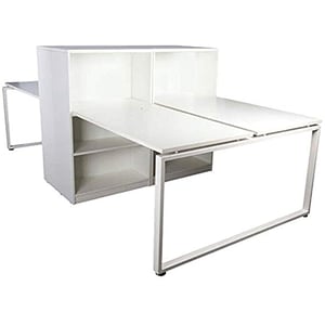 

Mahmayi Projekt Modern Link 280 Cm 4 Workstation Design With Side Cabinet Bookcase Metal Frame W280Cms X D144Cms X H75Cms (White)