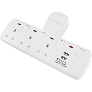 

Kistenmacher EGK603BU 3 Way Extension Socket With Dual USB White