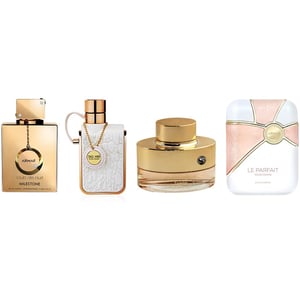 

Armaf Womens Perfume Signature Collection 4 Piece Set, Club De Nuit Milestone 105ml EDP For Her + Tag Her Pour Femme 100ml EDP + Pour Femme Le Parfait 100ml EDP + Vanity Femme Essence 100ml EDP