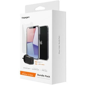 

Spigen Wall Charger With Clear Case With Screen Protector For iPhone 12Mini