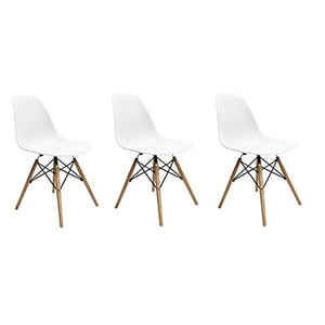 

Mahmayi Set of 3 Eames Style Chair with Walnut Wood Legs Eiffel Dining Room Chair - Lounge Chair Without Arms Chair Seat Wooden Wood Eiffel Legged Base Molded Plastic Seat Dining Chair - White