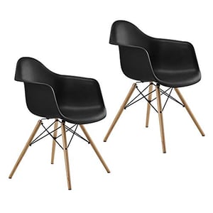 

Mahmayi Furniture Set of 2 Black Eames Style Armchair with Natural Wood Legs Eiffel Dining Room Chair - Lounge Chair Arm Chair Arms Chairs Seats Wooden Wood Leg Base Molded Plastic