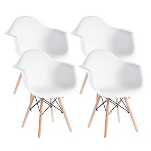 

Mahmayi Furniture Set of 4 White - Eames Style Armchair with Natural Wood Legs Eiffel Dining Room Chair - Lounge Chair Arm Chair Arms Chairs Seats Wooden Wood Leg Base Molded Plastic