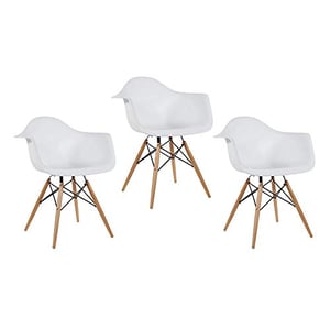 

Mahmayi Furniture Set of 3 White - Eames Style Armchair with Natural Wood Legs Eiffel Dining Room Chair - Lounge Chair Arm Chair Arms Chairs Seats Wooden Wood Leg Base Molded Plastic