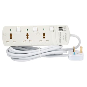 Terminator Brand Universal Power Extension Socket With 2 Usb - 5 Way 3m