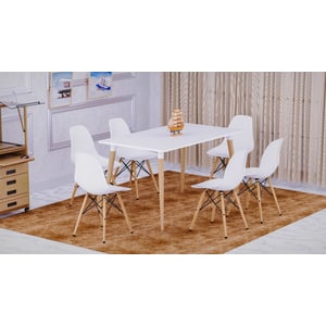 

Mahmayi Cenare 7 Piece Dining Set For Kitchen, 140 X 80 Dining Table With 6 Dsw Plastic Chair, Dining Room Set Lounge Set, Eiffel Legged Base Molded Plastic Seat Shell Top Side Chairs White