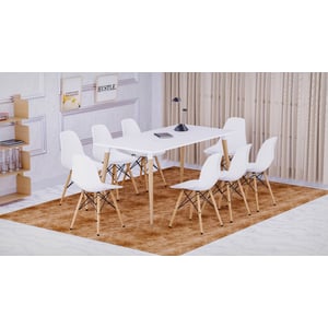 

Mahmayi Cenare 9 Piece Dining Set For Kitchen, 160 X 80 Table With 8 Dsw Plastic Dining Chair, Dining Room Set Lounge Set, Eiffel Legged Base Molded Plastic Seat Shell Top Side Chairs White