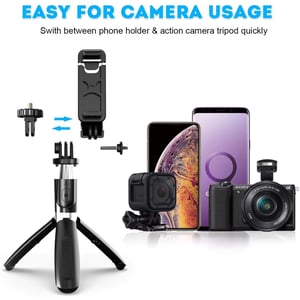 

Gosmart T02 100cm Selfie Stick & Tripod, Action Camera, Mobile Extendable Tripod Stand With Wireless Remote Control For Live Streaming, Work, Vlogging, Lightweight, Travel Tripod