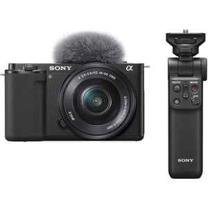 Sony Alpha ZV-E10 APS-C Mirrorless Interchangeable-lens vlog Camera Black- ILCEZV-E10LB with 16-50 mm Lens + GPVPT2 Wireless Grip Bundle