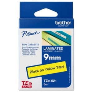 Brother Tze-621 9mm Black On Yellow Laminated Tape