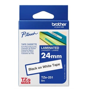 Brother Tze-251 24mm Black On White Laminated Tape