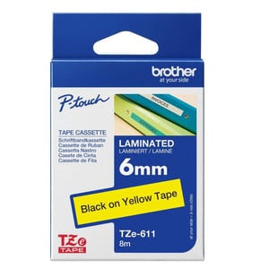 Brother Tze-611 6mm Black On Yellow Tape