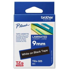 Brother Tze-325 9mm White On Black Laminated Tape